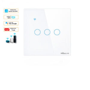 MebuLink 3 Gang Smart Touch Wall Switch - WiFi Light Control Sri Lanka White