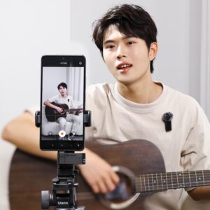 Ulanzi A100 dual-channel wireless lavalier microphone system with 5-hour continuous recording time per transmitter for interviews and podcasts