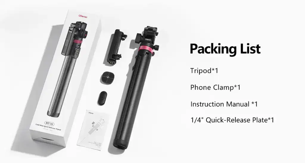 Versatile Ulanzi MT-78 tripod with quick-release feature and cold shoe mount for easy camera and accessory setup.