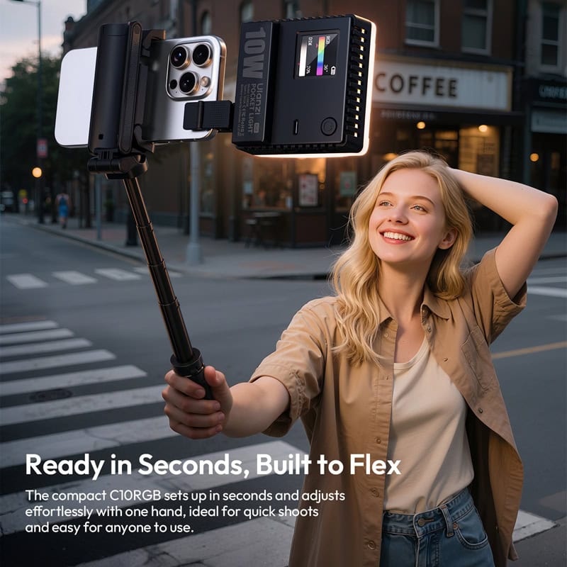 Compact Ulanzi C10RGB 10W LED video light for professional content creation and vlogging. Perfect for enhancing your videos with adjustable colour and brightness for stunning visual effects.