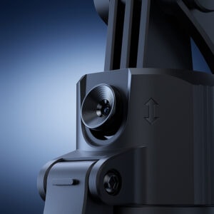 Ulanzi TT23 motorized 360-degree gimbal rotation mechanism close-up showing tilt adjustment arrows and precision motor joint