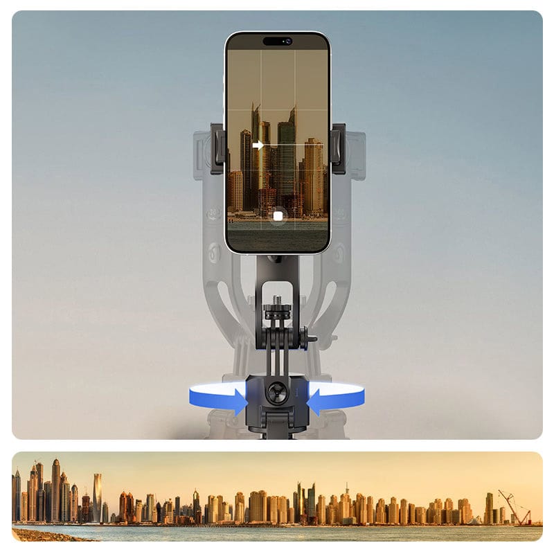 Tracking selfie stick with tripod for smartphones.