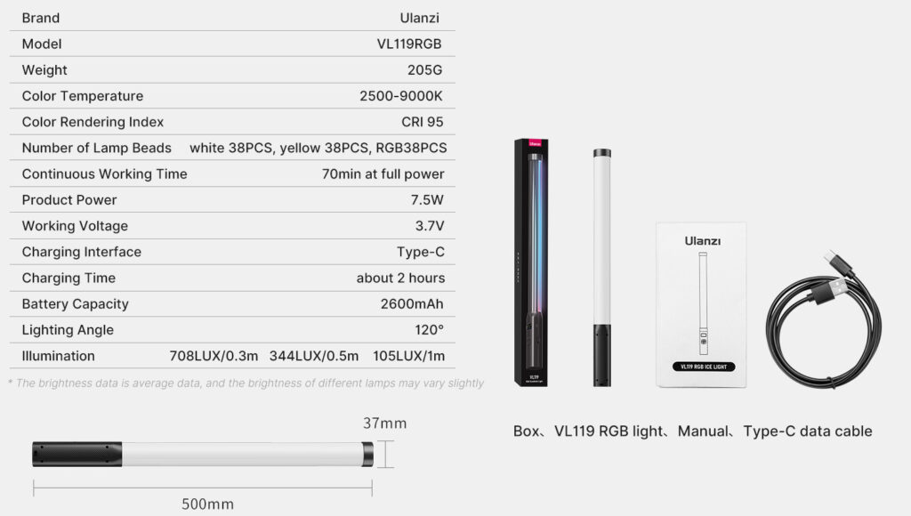 Ulanzi VL119 RGB tube light available Sri Lanka MebuLink